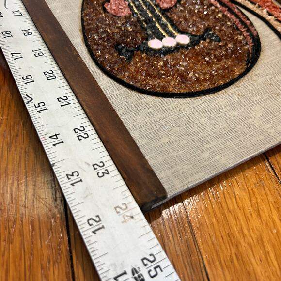 Vintage Mid-Century Gravel Art Wall Hanging – Abstract Musician with Lute - Picture 15 of 16